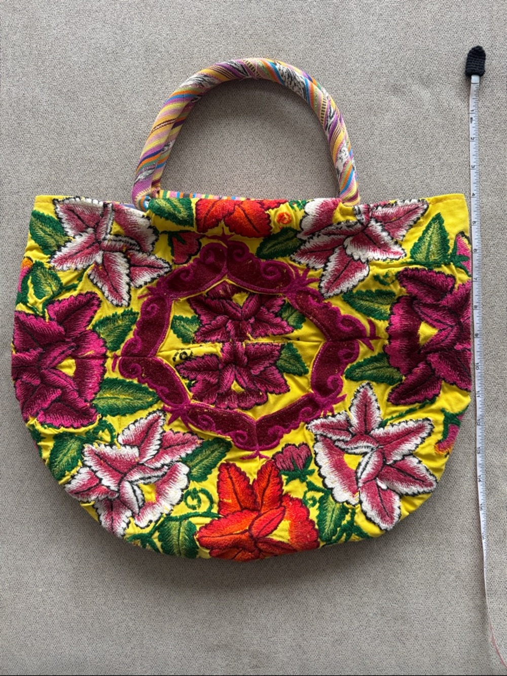 Embroidered Floral Tote Bag in Yellow and Pink